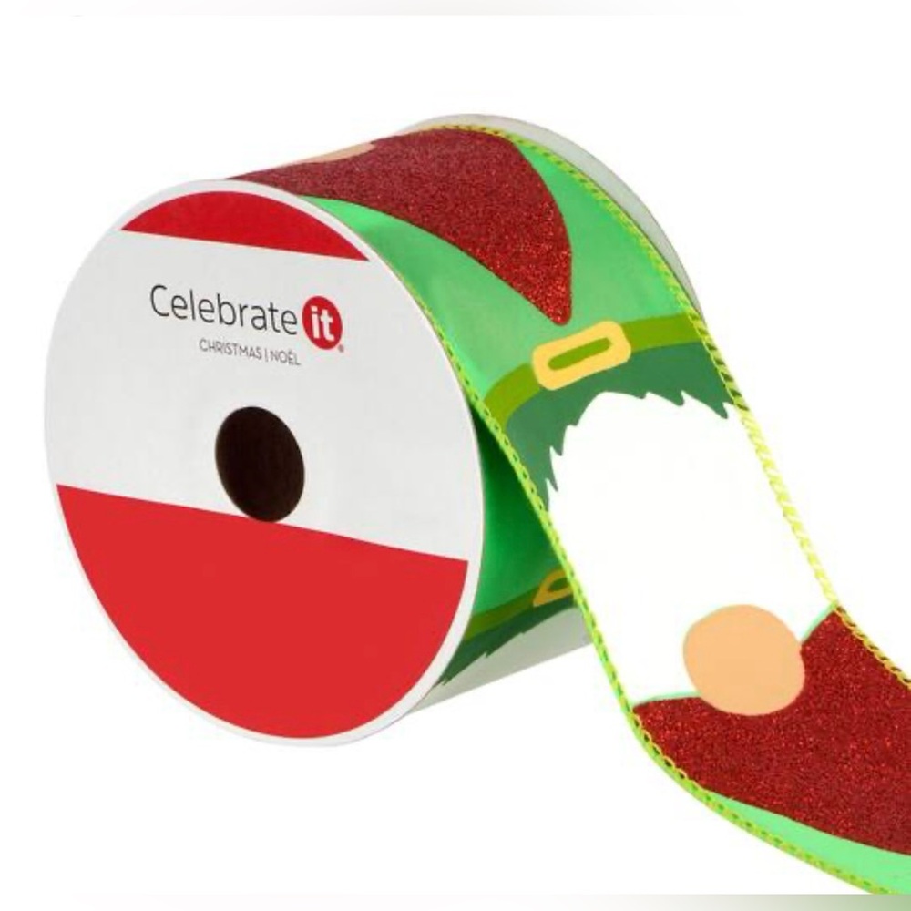 Celebrate it Festive Christmas Gnome wired Ribbon 2.5” x 30ft